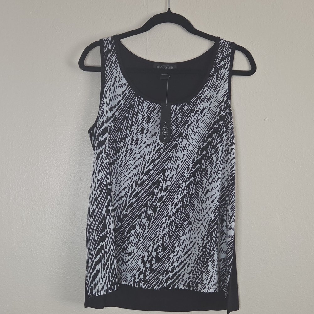 August Silk Black & White Printed Sleeveless Tank Top